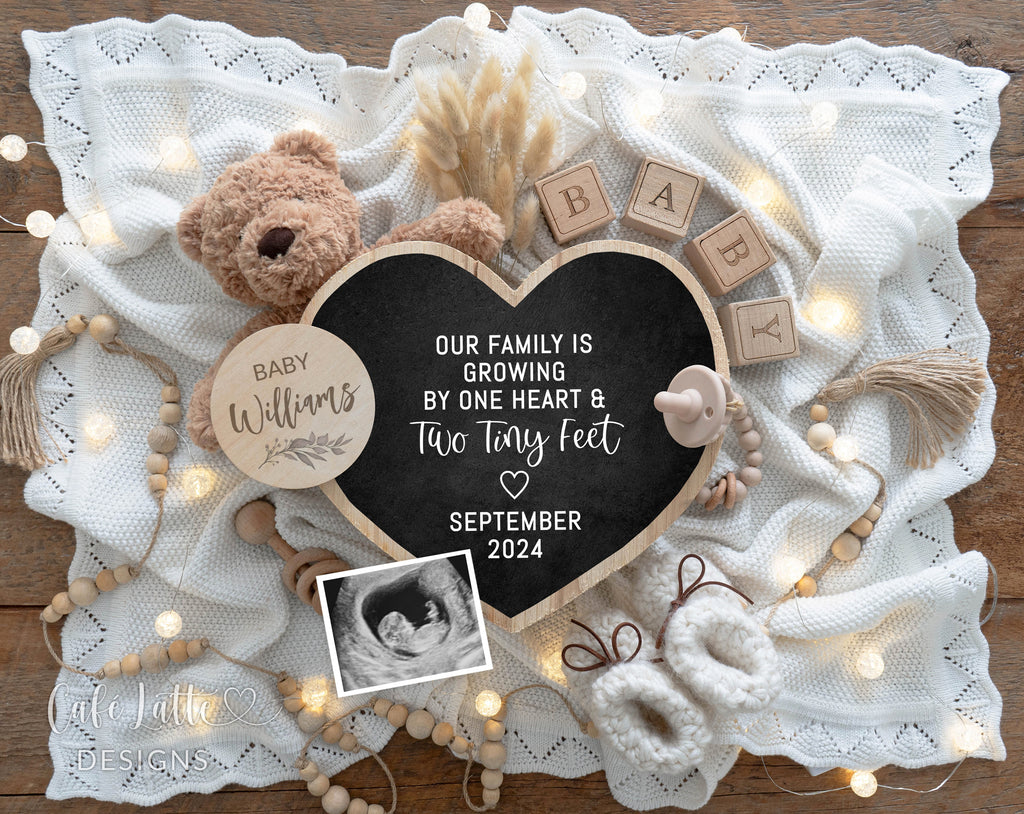 Pregnancy Announcement Digital Boho Gender Neutral, Baby Announcement  Editable DIY Digital Template One Heart and Two Tiny Feet Poem, Little Bear with Heart Chalkboard, Baby Announcement Social Media, DIY Baby Announcement, Pregnancy Announcement