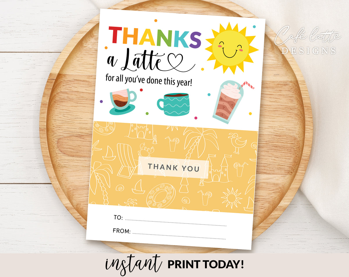 Thanks A Latte Gift Card Holder Printable - Teacher Appreciation Gift ...