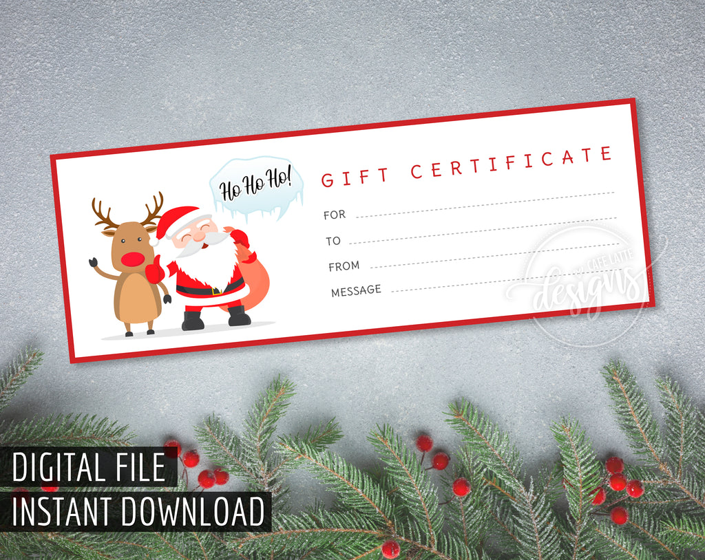 Christmas Gift Certificate Printable with Santa Claus and Rudolph
