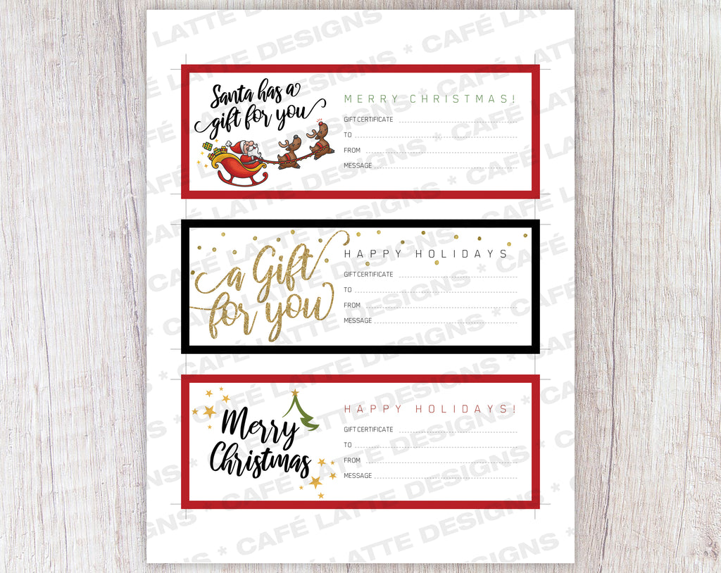 Christmas Gift Certificates set of 3 Printable Instant Download