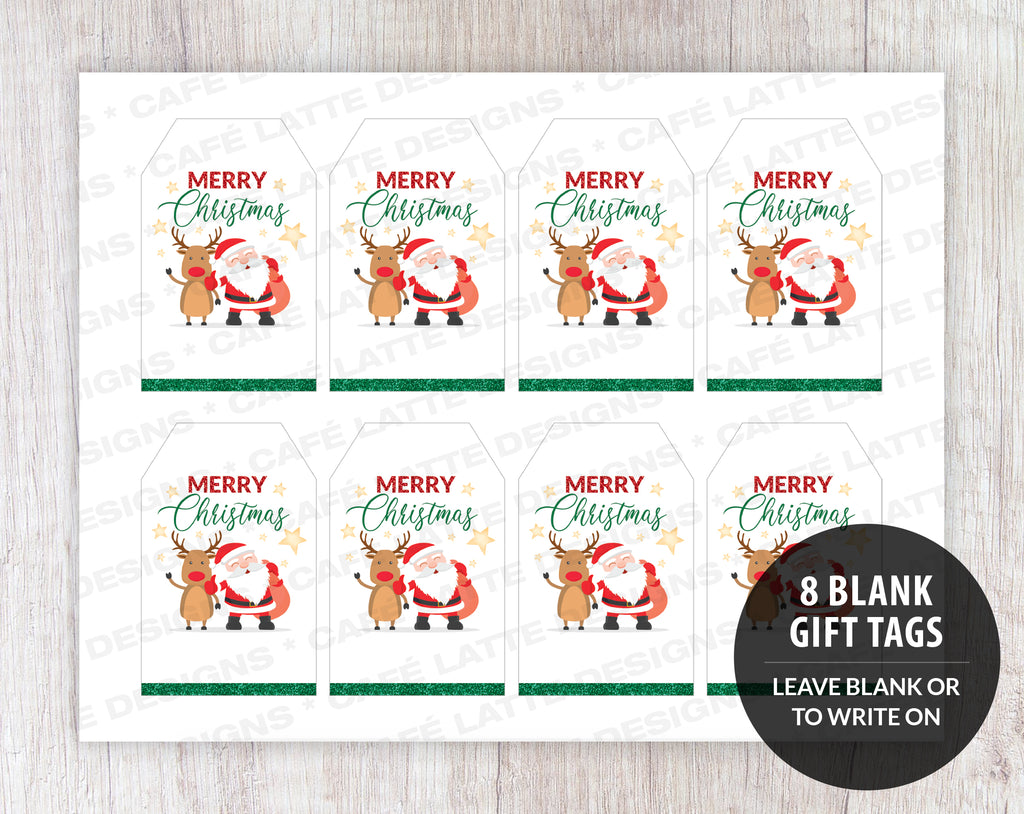 Christmas Gift Tags with Santa & Rudolph, Printable Editable, School Teacher Kids