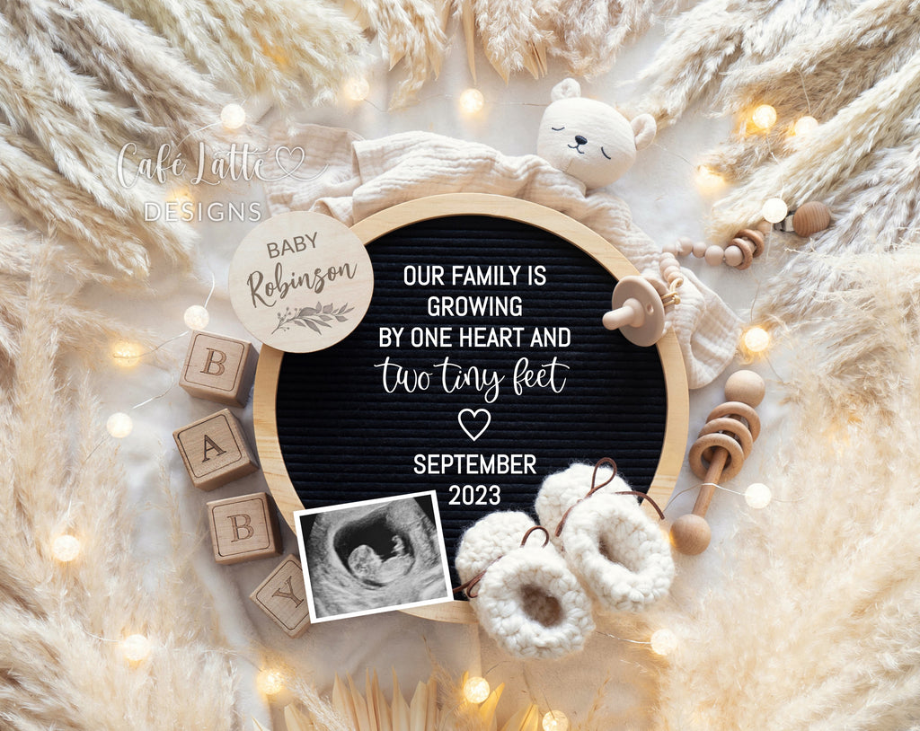 Pregnancy Announcement For Social Media, Gender Neutral Theme With Circle Letter Board, Bear and Pampas, Editable Template DIY