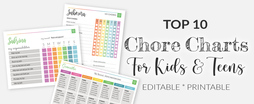 Chore Charts for Kids and Teens, Editable and Printable