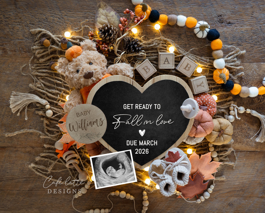 Fall pregnancy announcement digital for social media, Autumn baby announcement digital with heart chalkboard, bear with pumpkin hat, Get ready to Fall in Love, Gender neutral fall pregnancy reveal editable template DIY, autumn baby announcement, digital fall pregnancy announcement, autumn baby, pregnancy reveal, pregnancy announcement autumn, digital pregnancy announcement, autumn baby, fall baby, baby announce, autumn pregnancy announcement