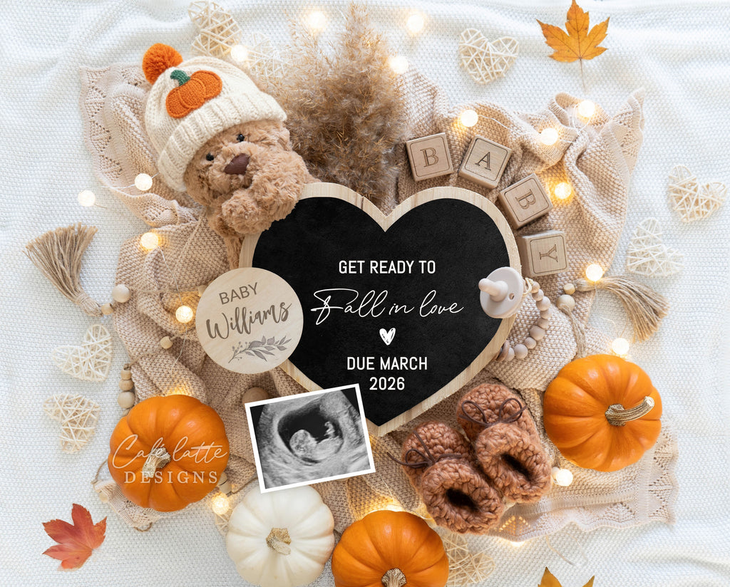 Fall pregnancy announcement digital for social media, Autumn baby announcement digital with heart chalkboard, pumpkin little bear, Get ready to Fall in Love, Gender neutral fall pregnancy reveal editable template DIY, autumn baby announcement, digital fall pregnancy announcement, autumn baby, pregnancy reveal, pregnancy announcement autumn, digital pregnancy announcement, autumn baby, fall baby, baby announce