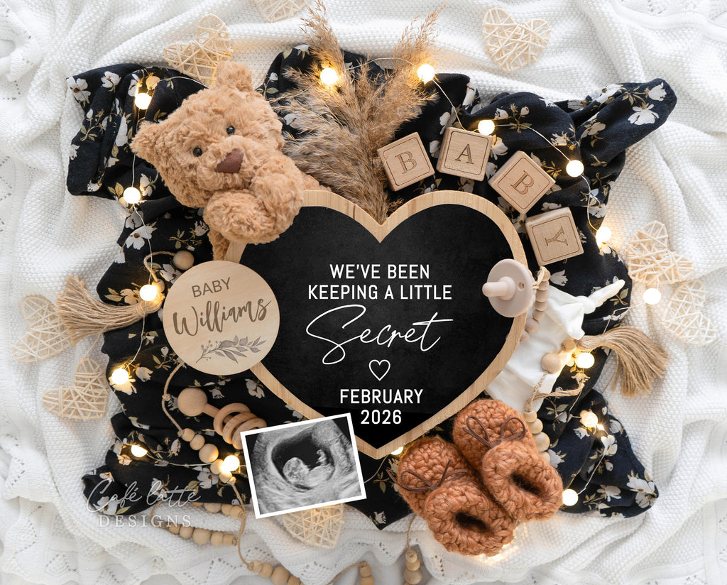Neutral pregnancy announcement digital, Pregnancy announcement to husband, Boho pregnancy announcement template, Pregnancy announcement grandparents, Pregnancy reveal, Baby announcement digital, Neutral bear heart, Weve been keeping a little secret