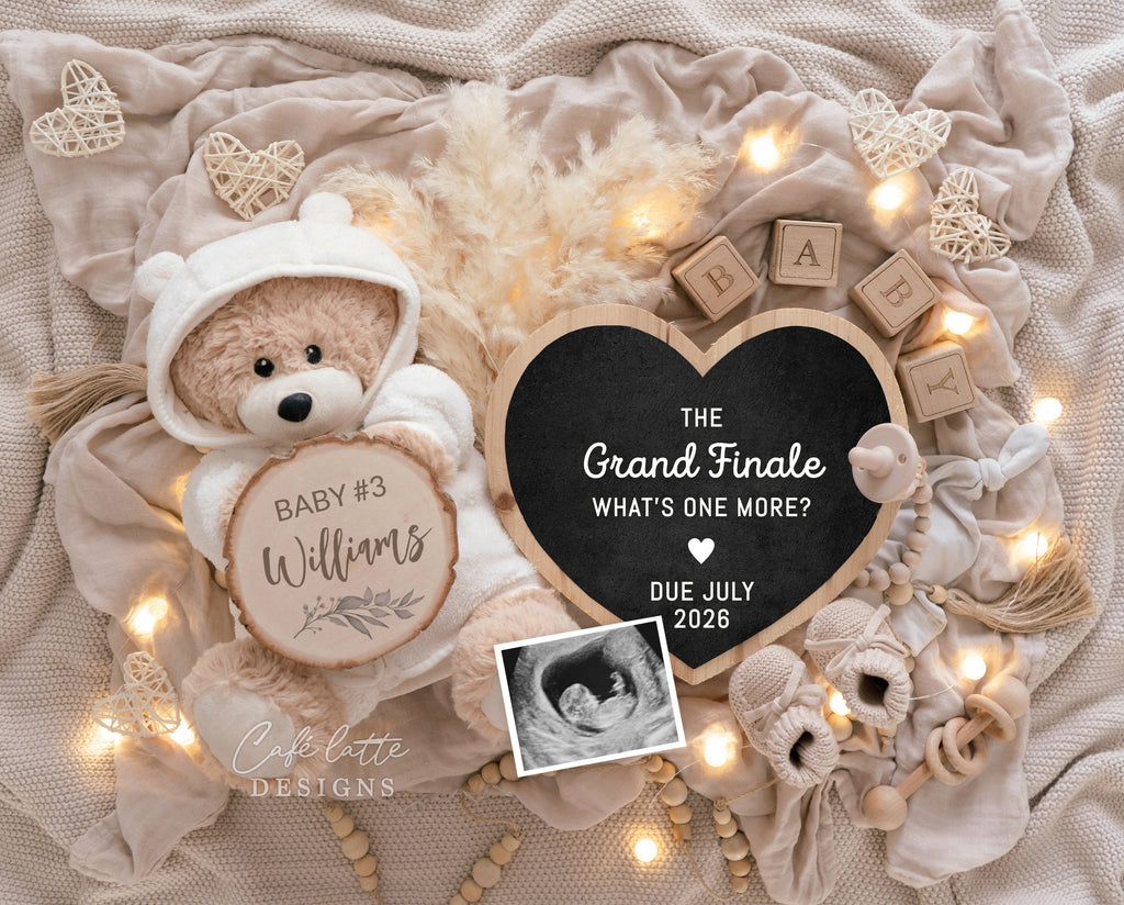 Pregnancy announcement digital, Pregnancy announcement to husband, Pregnancy announcement template, Pregnancy announcement grandparents, Pregnancy reveal, Pregnancy announcement gift, Neutral bear pampas green heart letter board, The grand finale whats one more, Second third fourth fifth child sibling announcement, Baby 2 3 4 5, 2nd 3rd 4th pregnancy reveal