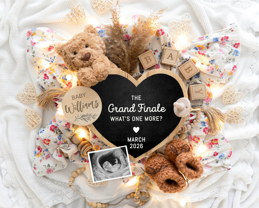 Pregnancy announcement digital, Pregnancy announcement to husband, Pregnancy announcement template, Pregnancy announcement grandparents, Pregnancy reveal, Pregnancy announcement gift, Neutral bear pampas heart chalkboard, The grand finale whats one more, Second third fourth fifth child sibling announcement, Baby 2 3 4 5, 2nd 3rd 4th pregnancy reveal