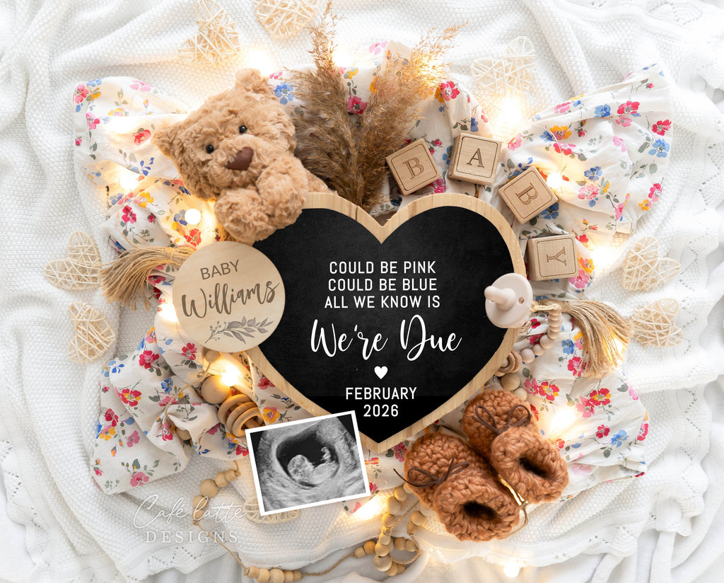 Pregnancy Announcement Digital Boho Gender Neutral Heart Chalkboard, Baby Announcement Digital Editable Template, Little Teddy Bear and Heart Chalkboard, baby announce, baby announceme, digital baby announcement, instant download baby announcement, diy baby announcement, editable baby announcement, baby reveal, pregnancy reveal, could be pink could be blue all we know is we're due, pink or blue or little baby is due