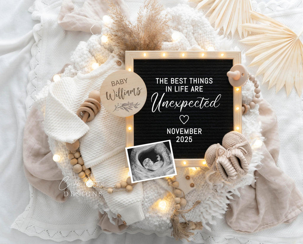 Pregnancy Announcement Digital Boho Gender Neutral Lighted Letterboard, Baby Announcement Digital Editable Template, the best things in life are unexpected, instant download, pregnancy announcement, baby announcement, digital baby announcement, pregnancy announce, pregnancy announceme, baby announce, baby announceme, diy baby announcement, knitted outfit, baby reveal, pregnancy reveal, baby announcement to husband, baby announcement ideas, boho baby announcement, minimalist baby announcement