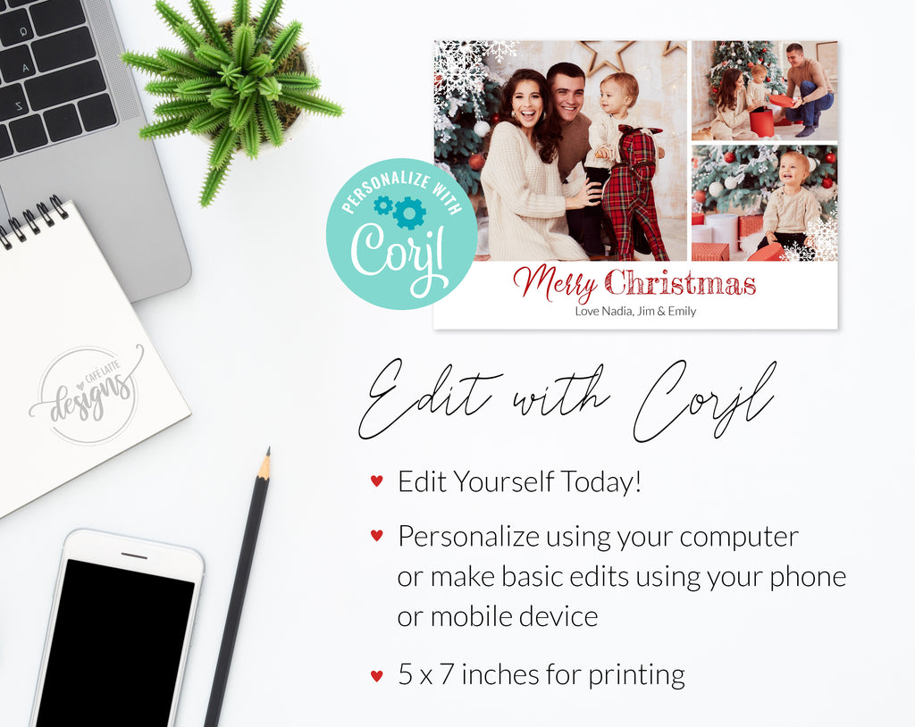 Christmas photo card editable digital template DIY, Christmas family photo card to send by email, text message or on social media, Christmas baby photoshoot card, Printable Christmas photo card