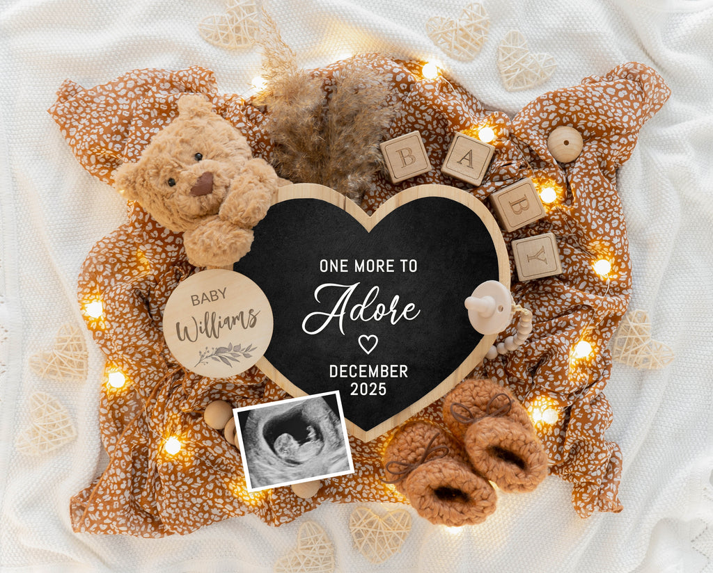 Pregnancy announcement digital, Pregnancy announcement to husband, Pregnancy announcement template, Pregnancy announcement grandparents, Pregnancy reveal, Pregnancy announcement gift, Neutral bear pampas heart board, One more to adore, baby announcement, digital baby announcement, baby announce, baby announceme, digital baby announce