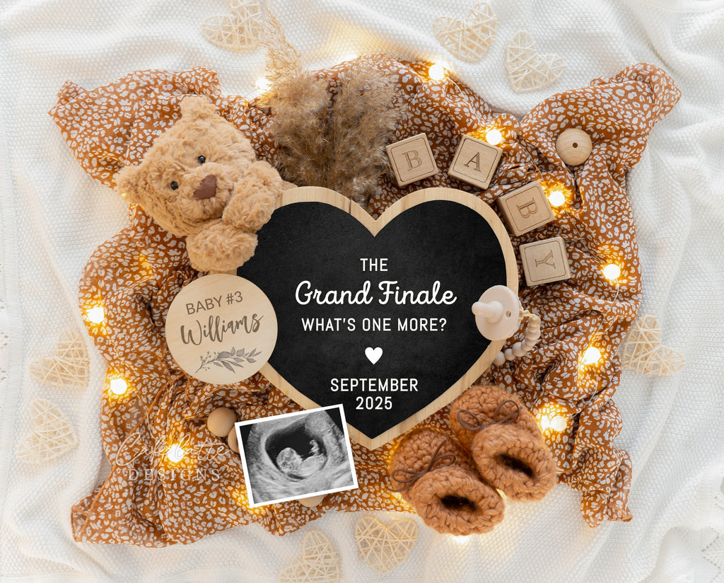 Pregnancy announcement digital, Pregnancy announcement to husband, Pregnancy announcement template, Pregnancy announcement grandparents, Pregnancy reveal, Pregnancy announcement gift, Neutral bear pampas green heart letter board, The grand finale whats one more, Second third fourth fifth child sibling announcement, Baby 2 3 4 5, 2nd 3rd 4th pregnancy reveal