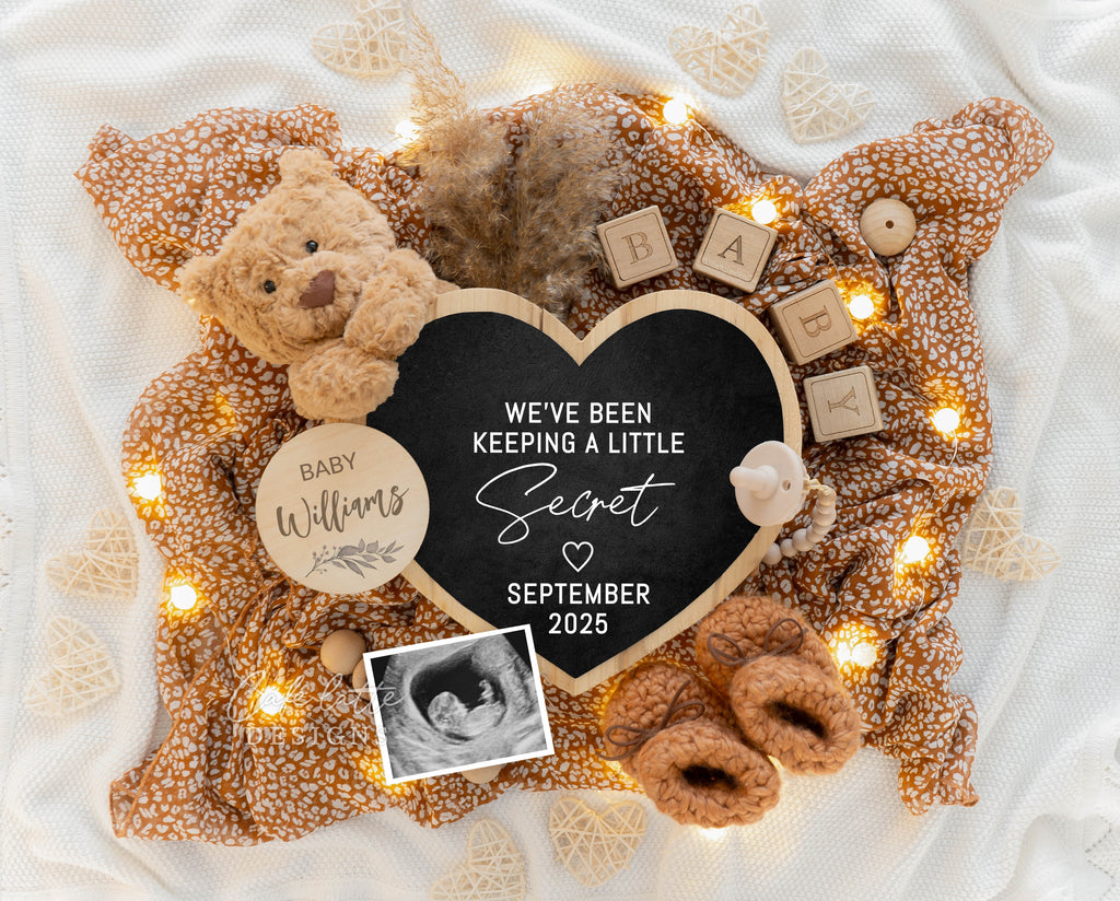 Pregnancy announcement digital, Pregnancy announcement to husband, Pregnancy announcement template, Pregnancy announcement grandparents, Pregnancy reveal, Pregnancy announcement gift, Neutral bear pampas heart board, keeping a little secret, baby announcement, digital baby announcement, baby announce, baby announceme, digital baby announce