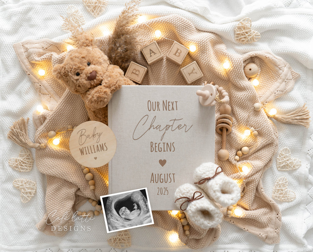 Pregnancy announcement digital, Pregnancy announcement to husband, Pregnancy announcement template, Pregnancy announcement grandparents, Pregnancy reveal, Pregnancy announcement gift, Neutral bear pampas book, Our next chapter begins, keeping a little secret pregnancy reveal idea