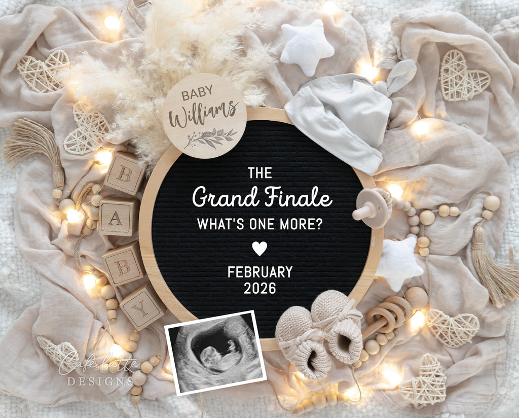 Pregnancy announcement digital, Pregnancy announcement to husband, Pregnancy announcement template, Pregnancy announcement grandparents, Pregnancy reveal, Pregnancy announcement gift, Neutral pampas circle letter board, The grand finale whats one more, Second third fourth fifth child sibling announcement, Baby 2 3 4 5, 2nd 3rd 4th pregnancy reveal