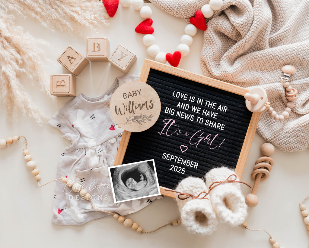 Valentines Day girl announcement digital reveal for social media, Valentines digital gender reveal, letterboard and pampas, Boho girl baby announcement February, Saint-Valentine Baby announcement, Digital Baby Announcement, Valentines Gender Reveal