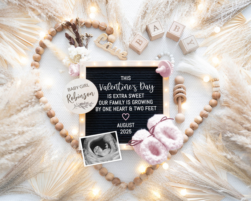 Valentines Day girl announcement digital reveal for social media, Valentines digital gender reveal, letterboard and pampas, Boho girl baby announcement February, Saint-Valentine Baby announcement, Digital Baby Announcement, Valentines Gender Reveal