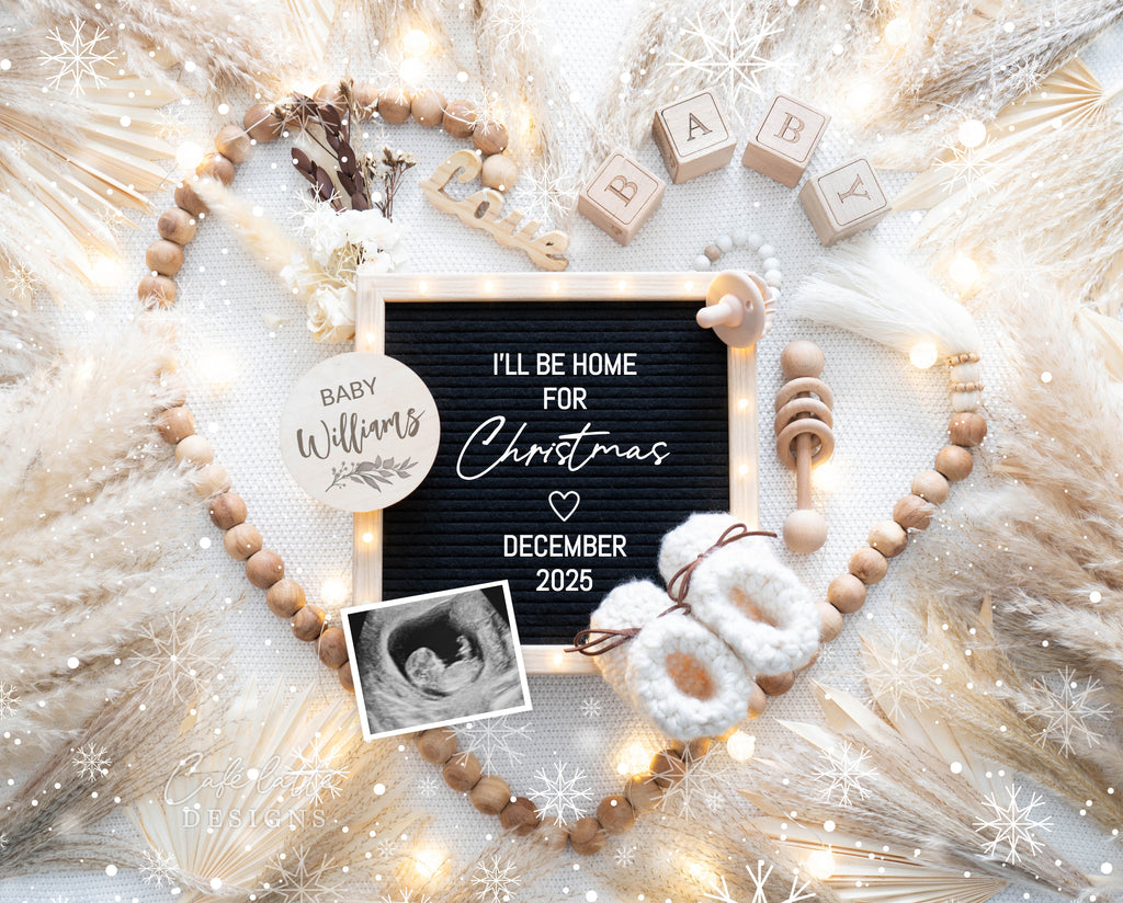 Snowflake pregnancy announcement digital reveal for social media, Winter baby announcement digital image with heart, pampas, letter board and snowflakes, A little snowflake is on the way, gender neutral baby reveal editable template DIY, ill be home for Christmas, baby announcement, digital baby announcement, baby announce, pregnancy announcement, digital pregnancy announcement, pregnancy announce, digital Christmas baby announcement