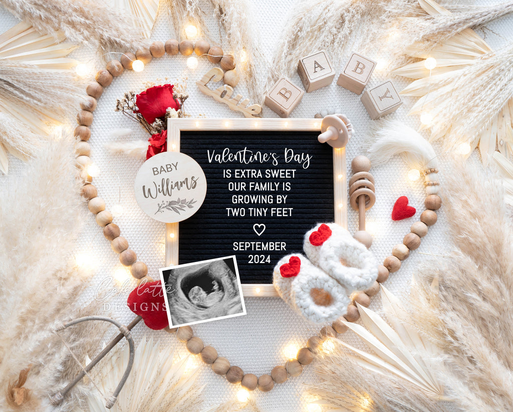 Valentines Day pregnancy announcement digital reveal for social media, Valentine&#39;s digital baby announcement, lighted letterboard and pampas, Boho gender neutral announcement February, Saint-Valentine Baby announcement, Baby Announcement, Baby