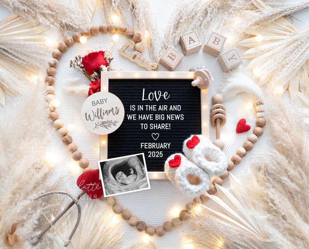 Valentines Day pregnancy announcement digital reveal for social media, Valentines digital baby announcement, heart letterboard and pampas, Boho gender neutral announcement February, Saint-Valentine Baby announcement, Digital Baby Announcement, Baby