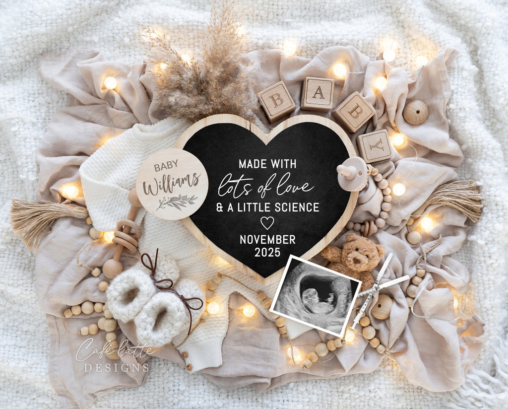 IVF Pregnancy announcement digital, IVF baby announcement digital, IVF pregnancy announcement editable template DIY, Baby announcement digital for social media, Announcement for grandparent, made with lots of love and a little science