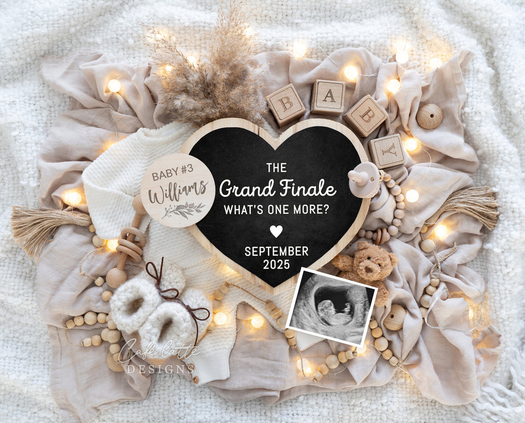 Pregnancy announcement digital, Pregnancy announcement to husband, Pregnancy announcement template, Pregnancy announcement grandparents, Pregnancy reveal, Pregnancy announcement gift, Neutral bear pampas green heart letter board, The grand finale whats one more, Second third fourth fifth child sibling announcement, Baby 2 3 4 5, 2nd 3rd 4th pregnancy reveal