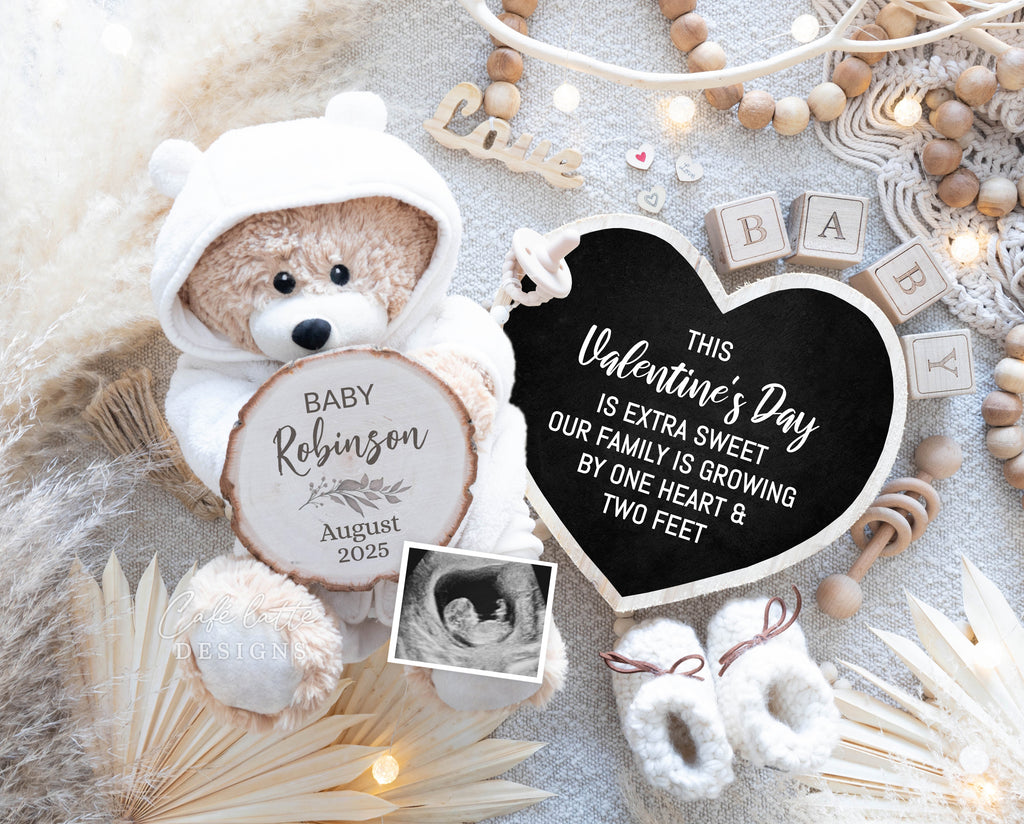 Valentines Day pregnancy announcement digital reveal for social media, Valentines digital baby announcement, heart chalkboard, bear and pampas, Boho gender neutral announcement February, Saint-Valentine Baby announcement, Digital Baby Announcement, Baby