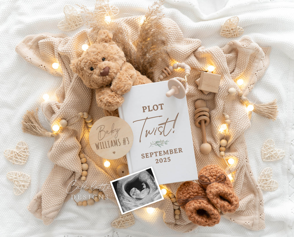 Pregnancy announcement digital, Pregnancy announcement to husband, Pregnancy announcement template, Pregnancy announcement grandparents, Pregnancy reveal, Pregnancy announcement gift, Neutral bear pampas book, Plot twist whats one more, Second third fourth fifth child sibling reveal ideas, Baby # 2 3 4 5 pregnancy reveal original idea, instant download, digital baby announcement, digital pregnancy announcement, diy baby announcement, baby announcement social media, baby announce, baby announceme