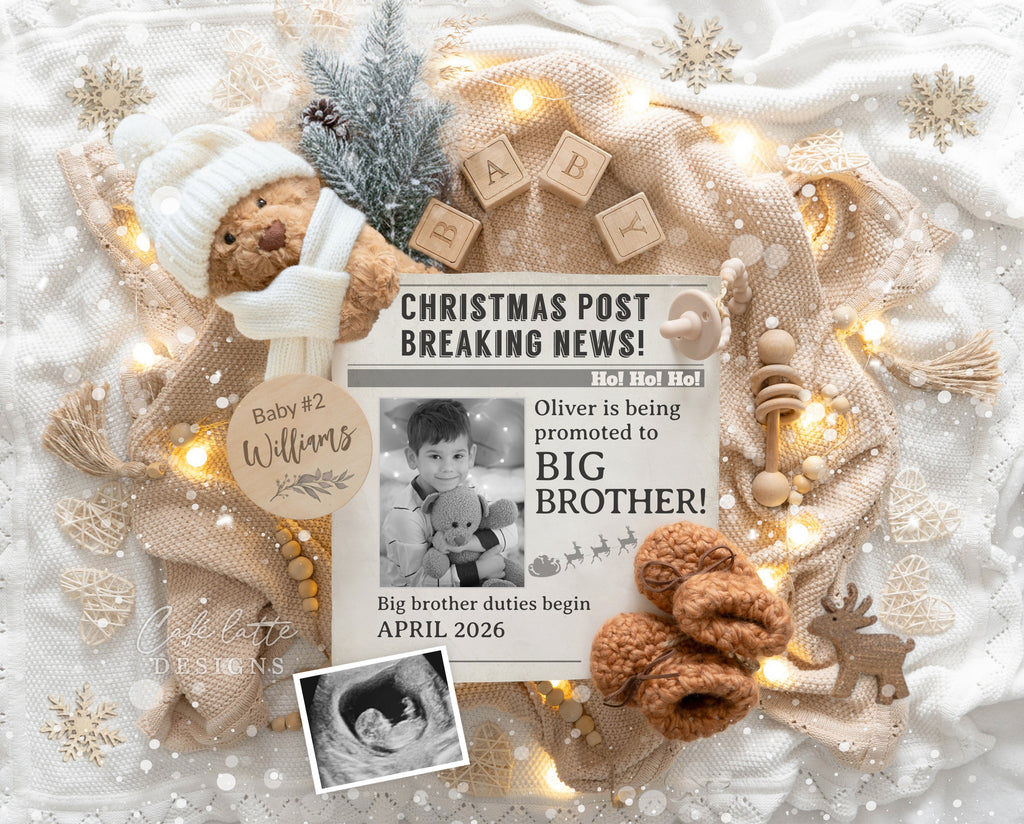 Christmas Big brother Newspaper Pregnancy announcement digital, Newspaper Pregnancy announcement to husband, Christmas Post, Christmas pregnancy reveal editable template, Pregnancy announcement grandparents, Breaking news Pregnancy reveal, Pregnancy announcement gift, Neutral bear pampas newspaper, Promoted to big brother, Second third fourth fifth child sibling reveal ideas, Baby # 2 3 4 5 pregnancy reveal original idea, Sibling photo announcement, Original pregnancy announcement