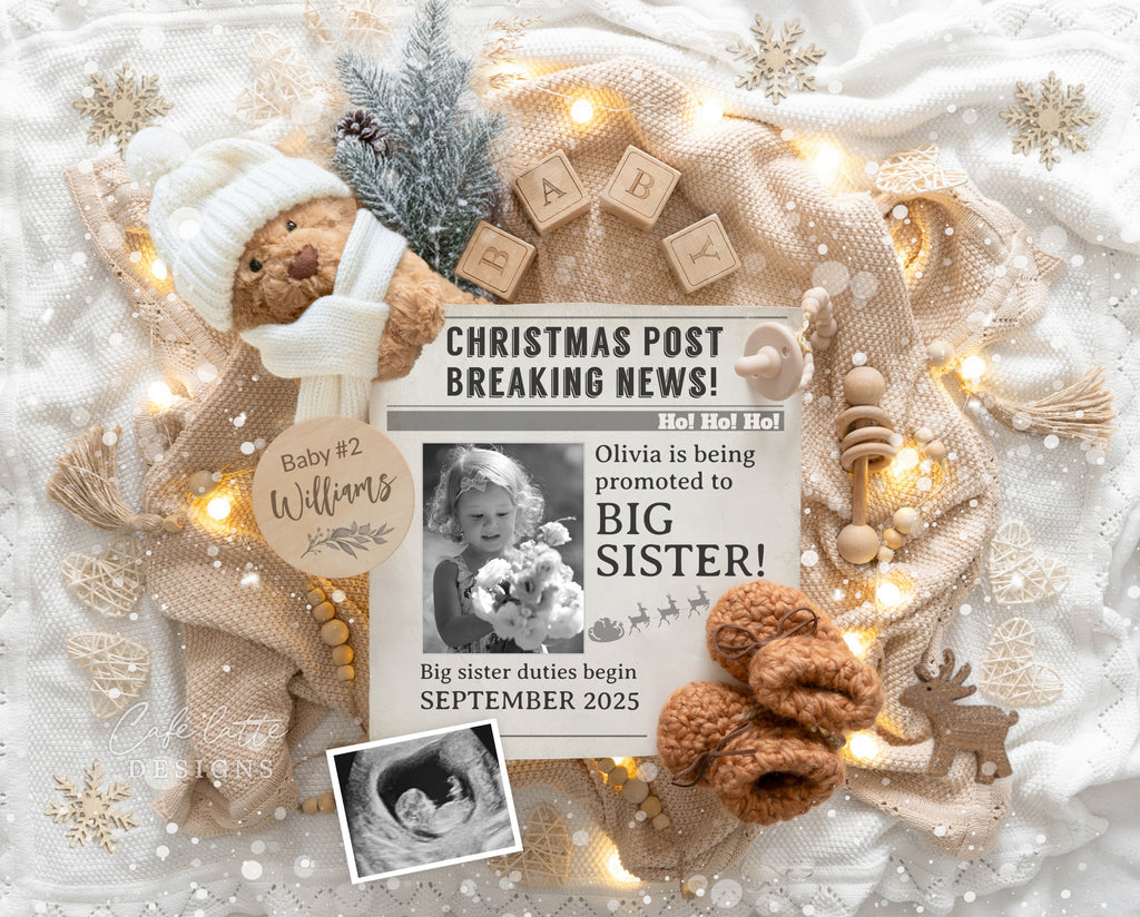 Christmas Big sister Newspaper Pregnancy announcement digital, Newspaper Pregnancy announcement to husband, Christmas Post, Christmas pregnancy reveal editable template, Pregnancy announcement grandparents, Breaking news Pregnancy reveal, Pregnancy announcement gift, Neutral bear pampas newspaper, Promoted to big sister, Second third fourth fifth child sibling reveal ideas, Baby # 2 3 4 5 pregnancy reveal original idea, Sibling photo announcement, Original pregnancy announcement