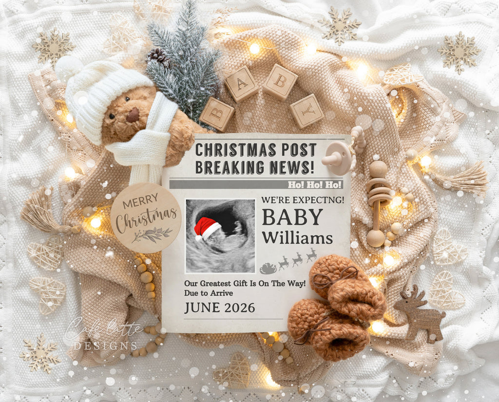 Christmas baby announcement, baby announcement template Christmas, Christmas pregnancy announcement, editable baby announcement, snowflake baby announcement, gender neutral baby announcement, minimalist winter baby announcement, digital baby announcement card, winter baby reveal, printable baby announcement, pregnancy announcement winter theme, winter digital baby announcement, Christmas baby announcement, Christmas pregnancy announcement, digital baby announcement, Newspaper baby announce