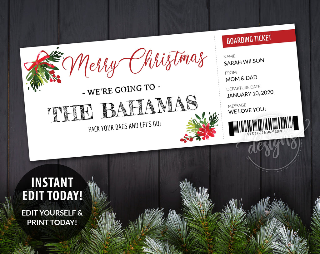 Christmas travel gift certificate editable printable template DIY, Christmas gift voucher coupon for vacation or trip, Christmas original gift idea, Last minute Christmas gift ideas