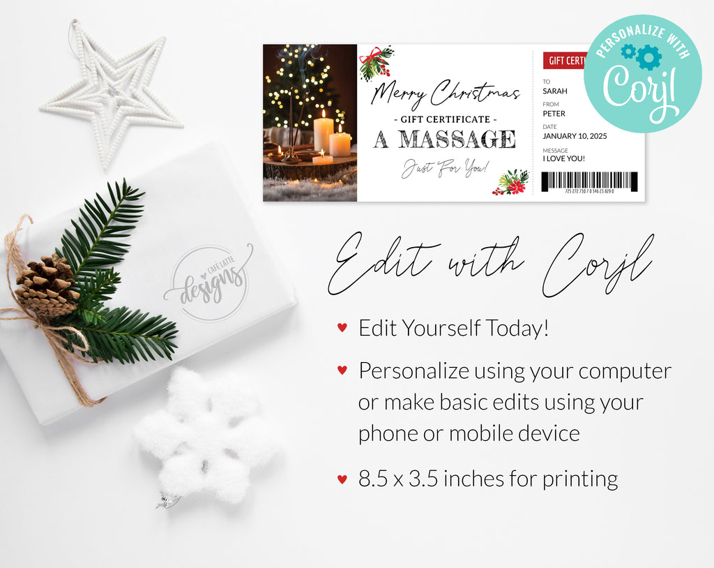 Christmas massage gift certificate printable, Christmas massage gift certificate editable template, Christmas surprise gift coupon card DIY, Last minute Christmas gift idea, Christmas massage spa gift for husband wife boyfriend girlfriend couple