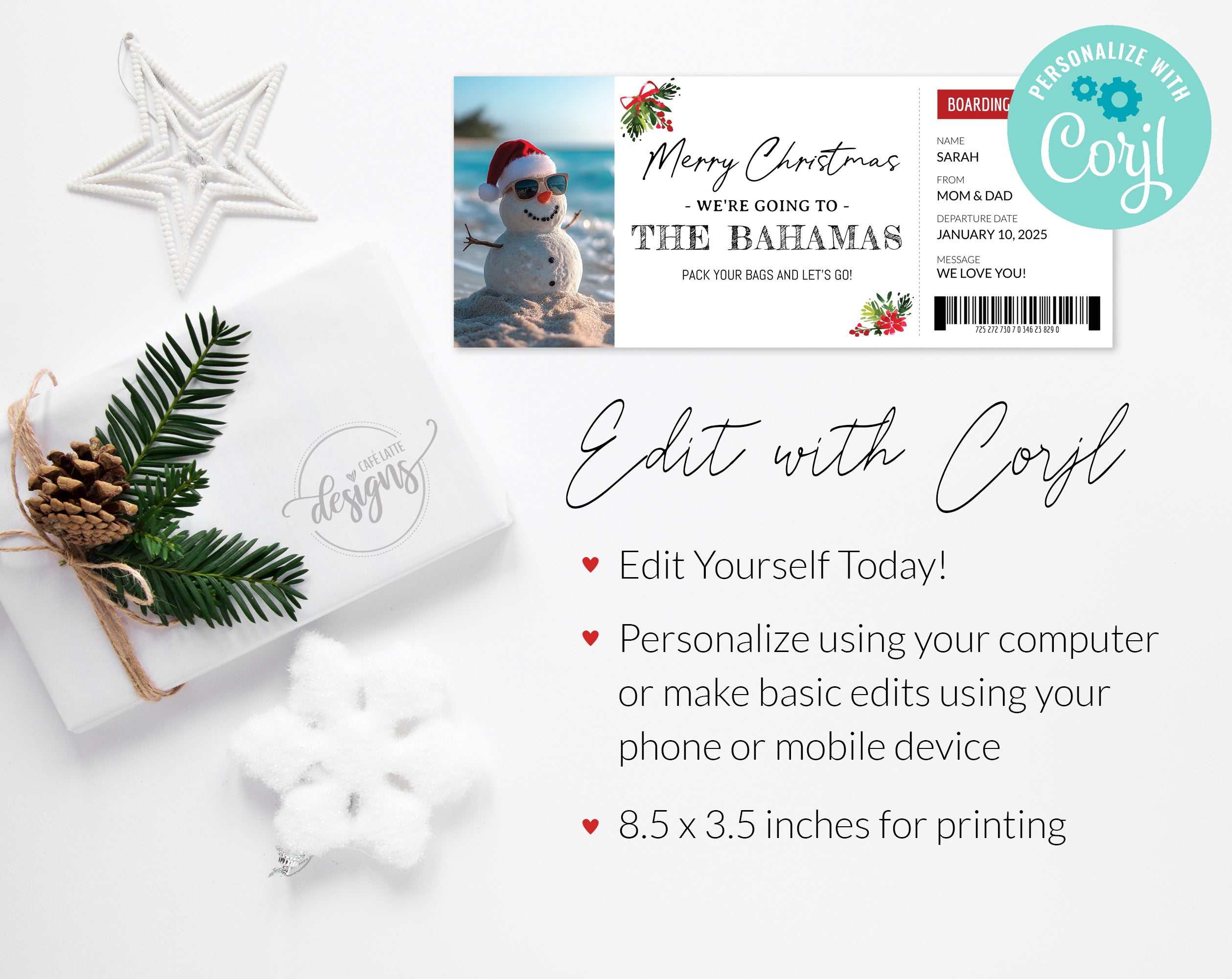 Christmas Travel Gift Certificate Template Printable Café Latte Designs