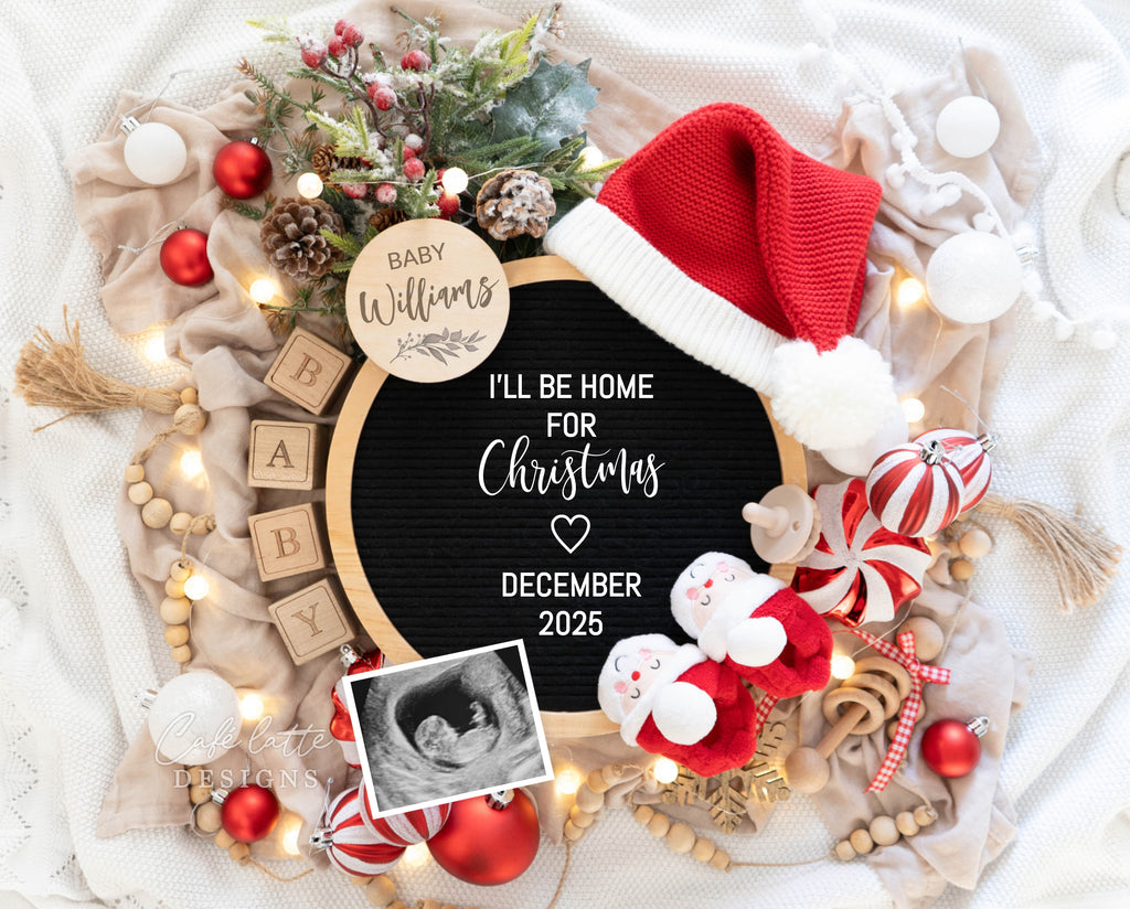 Christmas pregnancy announcement digital reveal for social media, Christmas baby announcement digital image with Santa hat and Santa baby booties, Ill be home for Christmas, baby announcement, pregnancy announcement, digital baby announcement, digital pregnancy announcement, baby announcement to husband, instant download baby announcement, editable baby announcement, Christmas baby announcement social media, baby announce, baby announceme, baby announcement to family, pregnancy announcement idea
