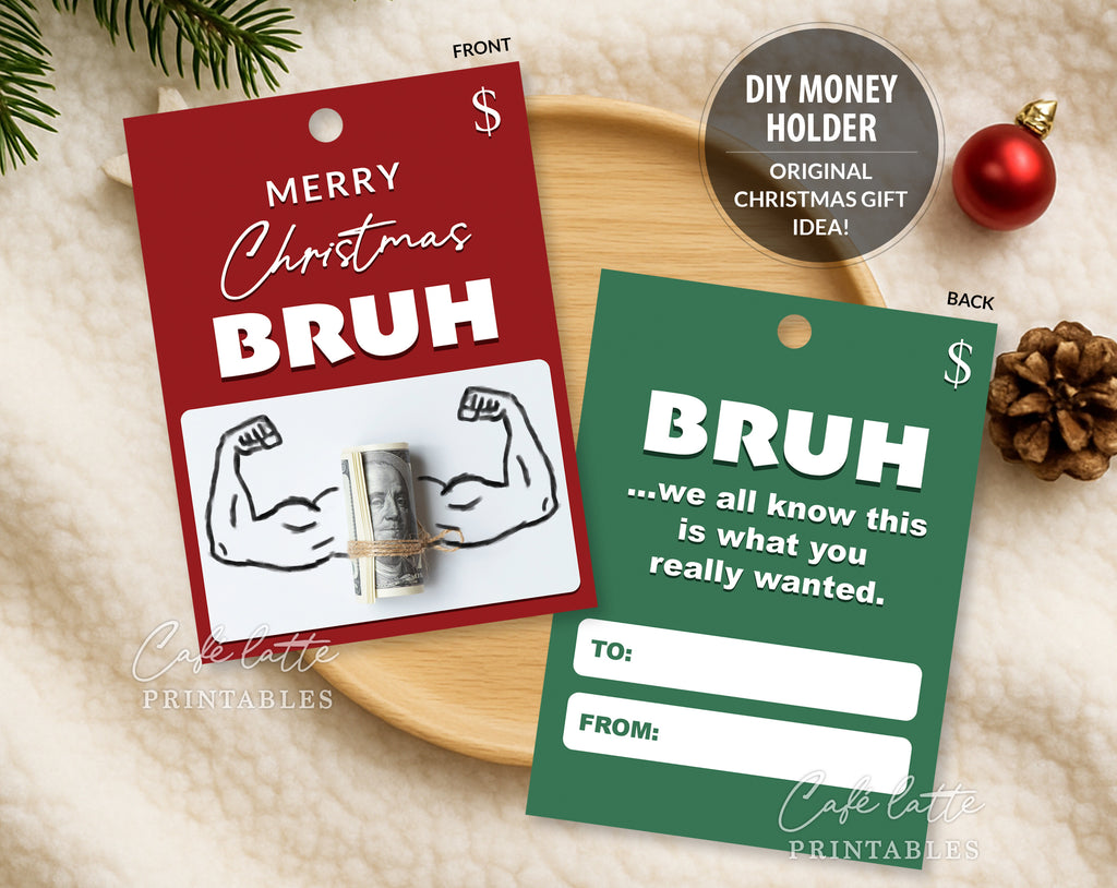 Christmas Bruh money holder printable, Christmas Funny Bruh gift card holder, Christmas money holder for teen boys, Christmas gift card holder template DIY, Original Christmas gift ideas, Unique Christmas gift ideas, Thoughtful Christmas gifts for teens family and friends, Christmas gift of money bills card holder, Merry Christmas Bruh red and green greeting holiday card money gift page instant download, Gifts for him men teen boys bro dude boyfriend and husband