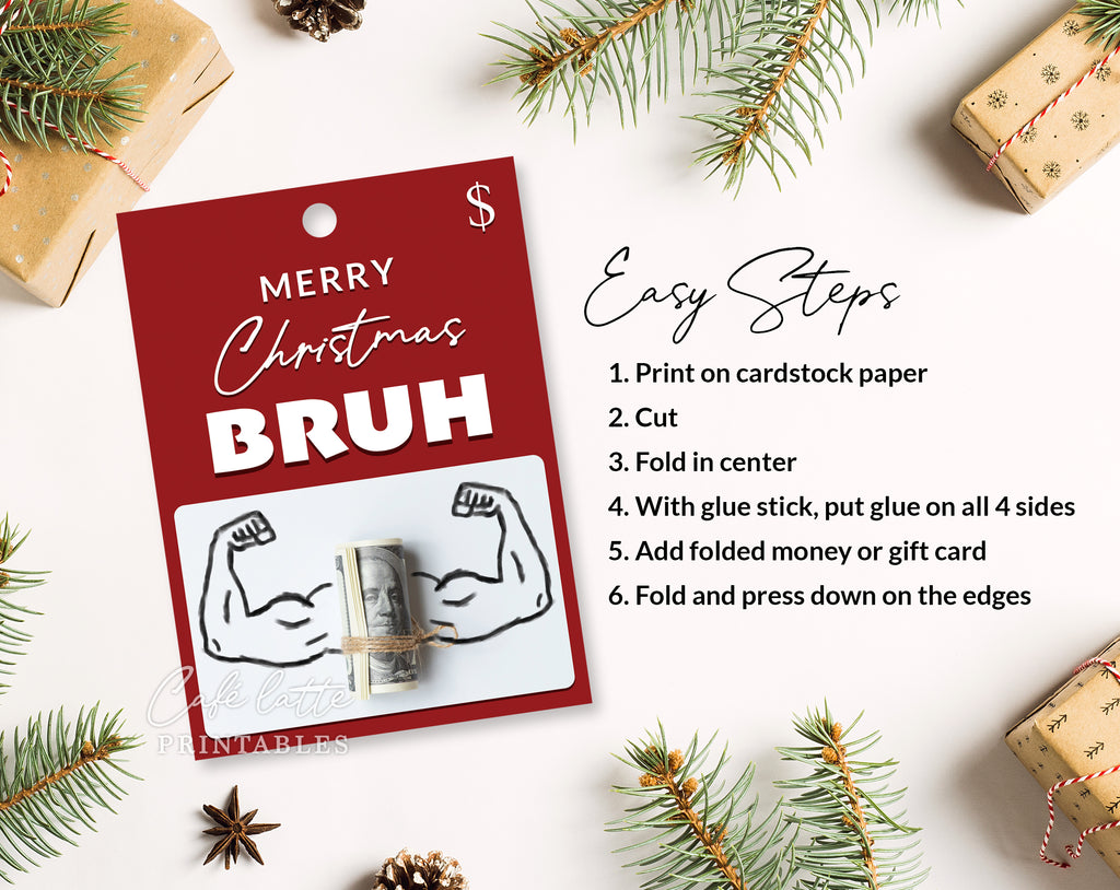 Christmas Bruh money holder printable, Christmas Funny Bruh gift card holder, Christmas money holder for teen boys, Christmas gift card holder template DIY, Original Christmas gift ideas, Unique Christmas gift ideas, Thoughtful Christmas gifts for teens family and friends, Christmas gift of money bills card holder, Merry Christmas Bruh red and green greeting holiday card money gift page instant download, Gifts for him men teen boys bro dude boyfriend and husband