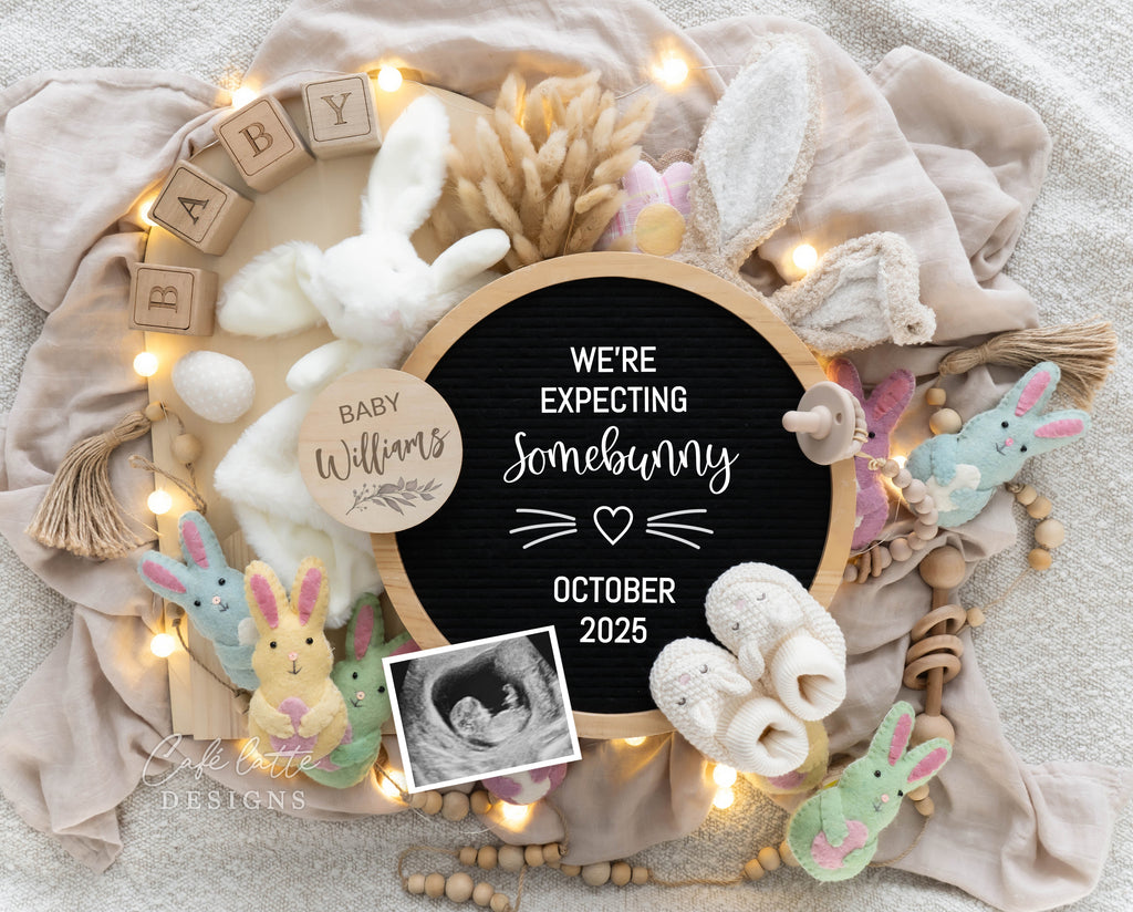 Easter Pregnancy Announcement Digital Boho Reveal For Social Media, Were expecting somebunny, Circle Letter Board, Boho Pampas Bunny Ears Baby Announcement Digital Editable Template, Easter Baby Announcement, Easter Pregnancy Announcement DIY, Easter baby, Easter pregnancy, april baby, digital baby announcement, digital pregnancy announcement, baby announcement to husband, social media baby announcement, diy baby announcement, Arch Board, Pastel Easter baby announcement, Dried Bunny tails