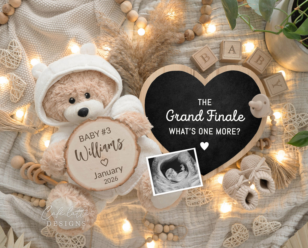 Pregnancy announcement digital, Pregnancy announcement to husband, Pregnancy announcement template, Pregnancy announcement grandparents, Pregnancy reveal, Pregnancy announcement gift, Neutral bear pampas heart chalkboard, The grand finale whats one more, Second third fourth fifth child sibling announcement, Baby 2 3 4 5, 2nd 3rd 4th pregnancy reveal