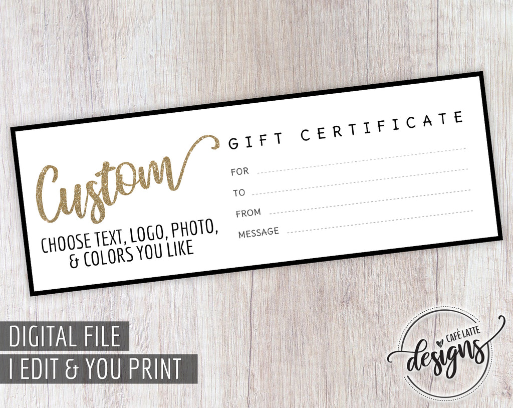 Custom gift certificate design, custom gift certificate for company business with logo, custom design for gift certificates