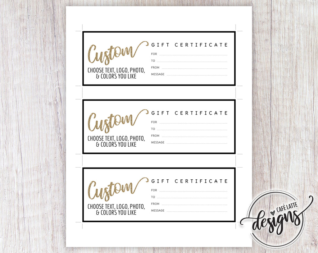 Custom gift certificate design, custom gift certificate for company business with logo, custom design for gift certificates