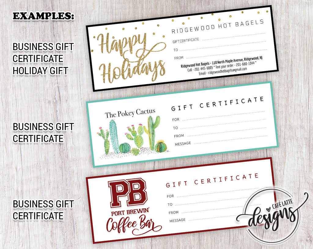Custom gift certificate design, custom gift certificate for company business with logo, custom design for gift certificates
