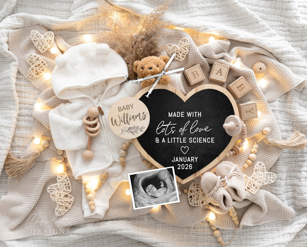 IVF Pregnancy announcement digital, IVF baby announcement digital, IVF pregnancy announcement editable template DIY, Baby announcement digital for social media, Announcement for grandparent, made with lots of love and a little science