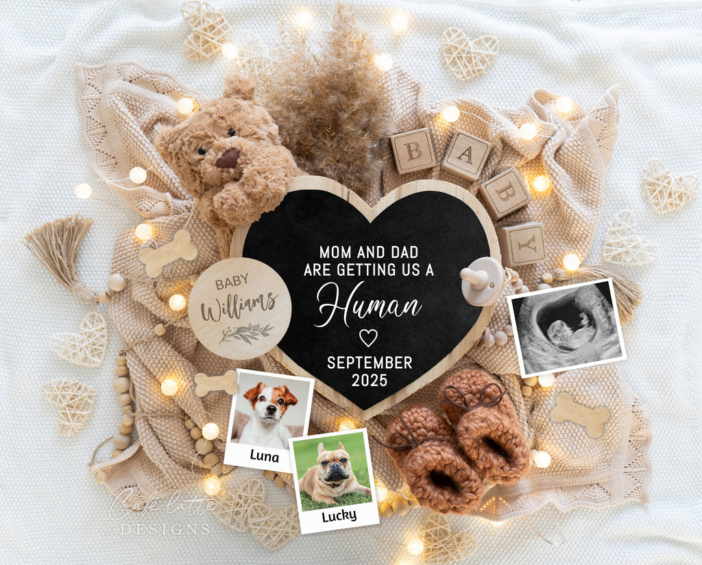 Dog Pregnancy announcement digital, Animal Pregnancy announcement to husband, Dogs Pregnancy announcement template, Pregnancy announcement grandparents, Pregnancy reveal, Pregnancy announcement gift, Neutral little bear pampas heart chalkboard, Mom and dad are getting us a human, Pet pregnancy reveal ideas, Original pregnancy announcement ideas, 2 dogs baby reveal editable template, instant download