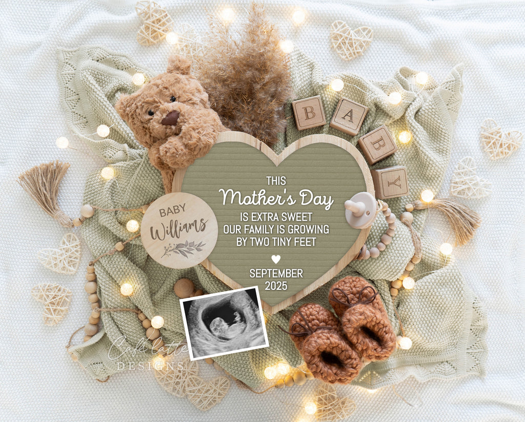 Mothers day pregnancy announcement digital reveal for social media, Mothers day baby announcement digital, pampas, teddy bear, lights and sage green letterboard, Mothers day editable template DIY, this mothers day is extra sweet our family is growing by one heart and two feet, mothers day baby announce, mothers day pregnancy announce, digital baby announcement for husband, mothers day pregnancy announcement ideas, Mothers day baby, spring baby, baby, spring baby announcement, baby announceme