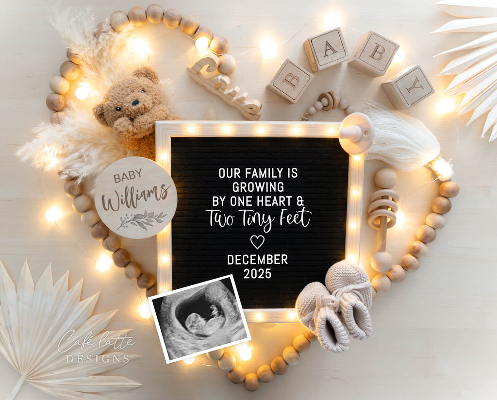 Pregnancy announcement digital, Pregnancy announcement to husband, Pregnancy announcement template, Pregnancy announcement grandparents, Pregnancy reveal, Pregnancy announcement gift, Neutral bear pampas heart, One heart and two tiny feet, Baby