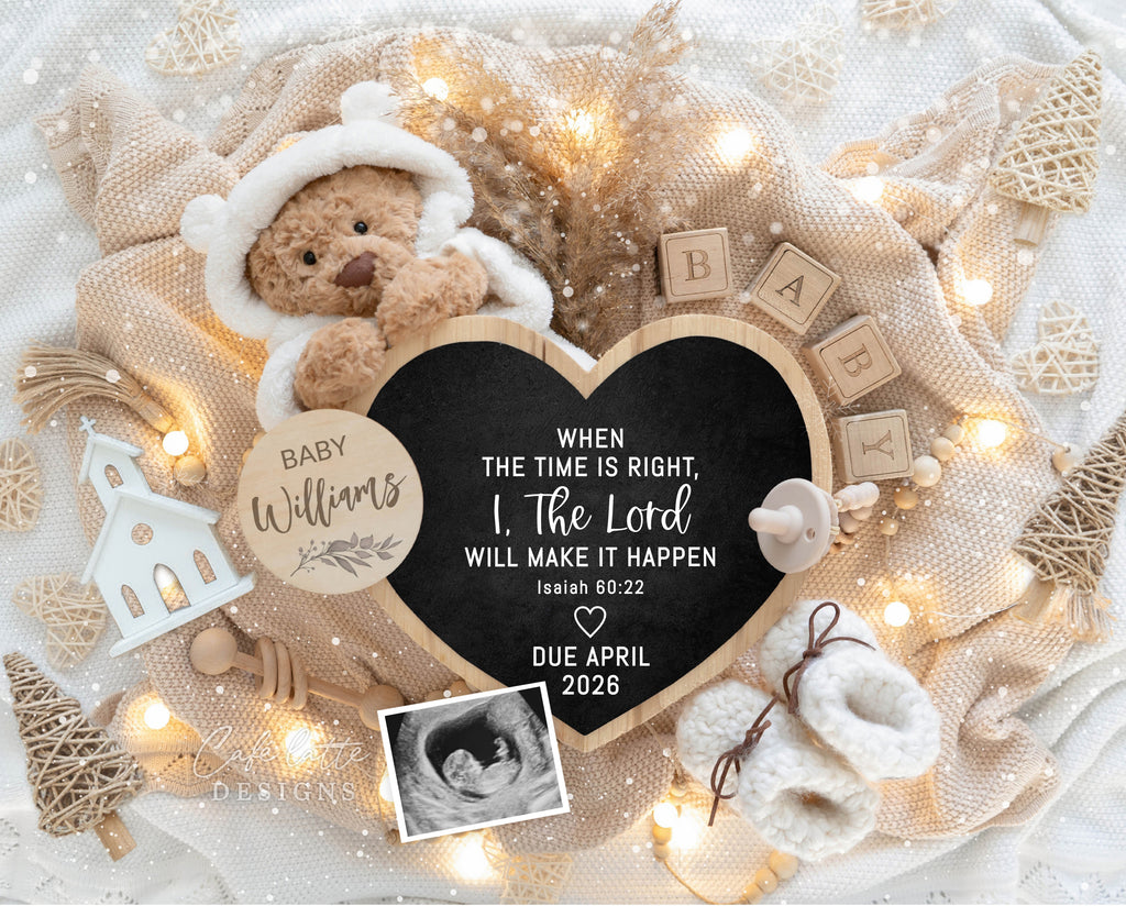 Christmas pregnancy announcement, holiday pregnancy reveal, boho pregnancy announcement, gender neutral pregnancy reveal, editable pregnancy template, printable baby announcement, social media pregnancy reveal, digital download, Corjl template, Isaiah 60:22, Christian pregnancy announcement, Christmas baby reveal, rustic boho decor, winter pregnancy announcement.