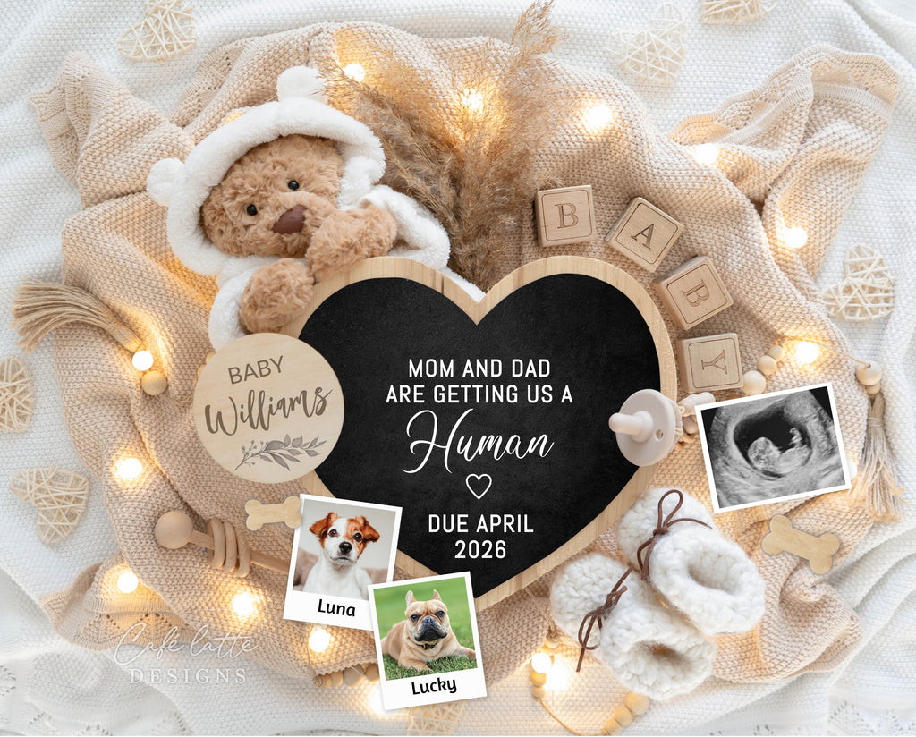 Dog Pregnancy announcement digital, Animal Pregnancy announcement to husband, Dogs Pregnancy announcement template, Pregnancy announcement grandparents, Pregnancy reveal, Pregnancy announcement gift, Neutral little bear pampas heart chalkboard, Mom and dad are getting us a human, Pet pregnancy reveal ideas, Original pregnancy announcement ideas, 2 dogs baby reveal editable template, instant download