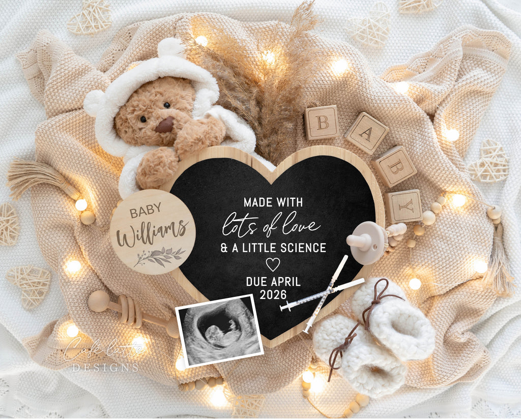 IVF Pregnancy announcement digital, IVF baby announcement digital, IVF pregnancy announcement editable template DIY, Baby announcement digital for social media, Announcement for grandparent, made with lots of love and a little science